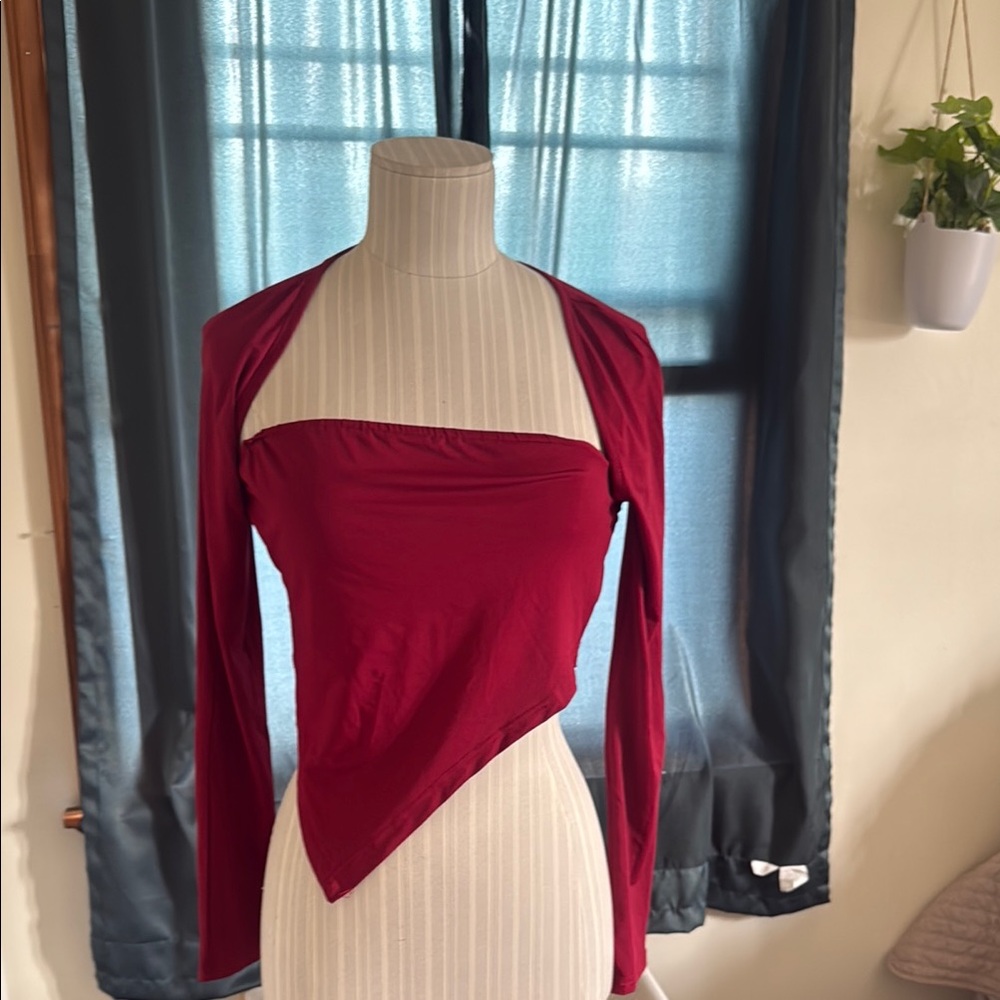 Red Asymmetrical Long Sleeve Top